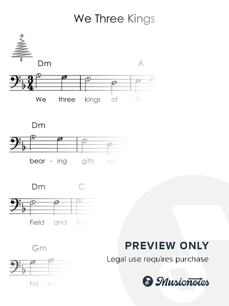 We Three Kings I Sheet Music with Letters Chords Lyrics for Beginners