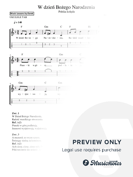 W Dzien Bozego Narodzenia (Polish Christmas Carols) [Ukulele Tab]