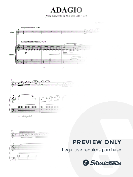 ADAGIO from Concerto in D minor, BWV 974 (Concerto d'après Marcello) for Violin and Piano