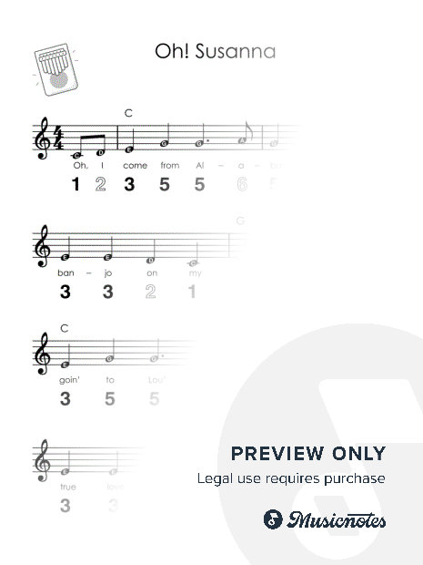Oh Susanna I Easy Kalimba Sheet Music I TAB I Chords I How to Play for Absolute Beginners + GUIDE (1)