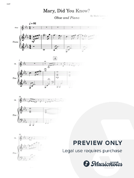 Mary, Did You Know? - Oboe and Piano (Full Score and Parts)