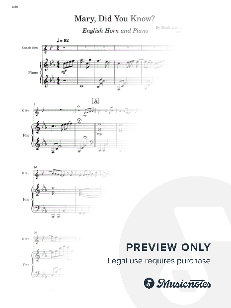 Mary, Did You Know? - English Horn and Piano (Full Score and Parts)