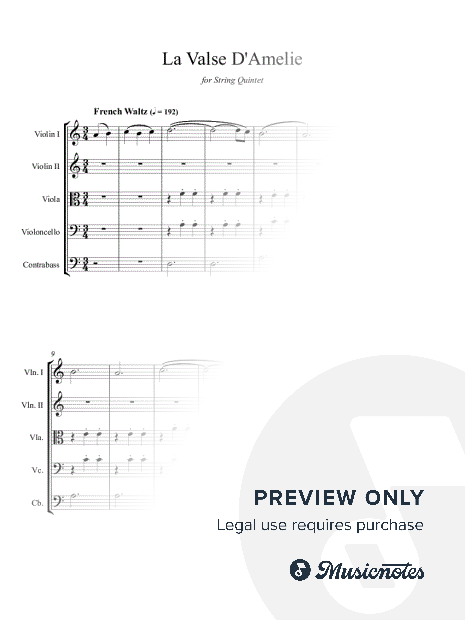 La Valse d'Amelie - Yann Tiersen - String Quintet (Violin I, II, Viola, Cello, Bass)