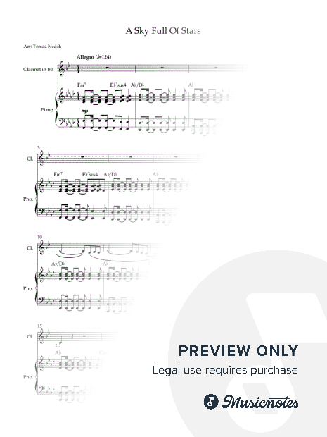 A Sky Full of Stars (Tomaz Nedoh) Clarinet and Piano Accompaniment