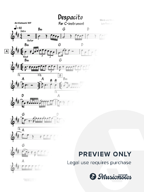 Despacito - Luis Fonsi ft. Daddy Yankee - Violin Leadsheet