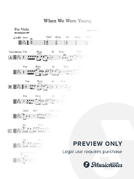 When We Were Young - Adele Viola Leadsheet