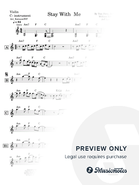 Stay With Me - Sam Smith Violin Leadsheet