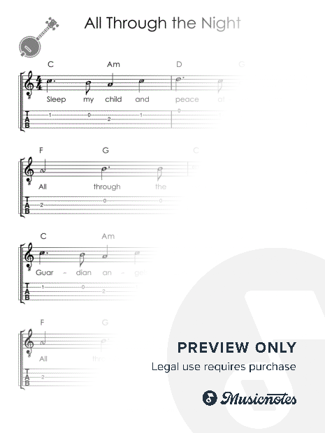 All Through the Night I Easy Banjo Sheet Music for Beginners