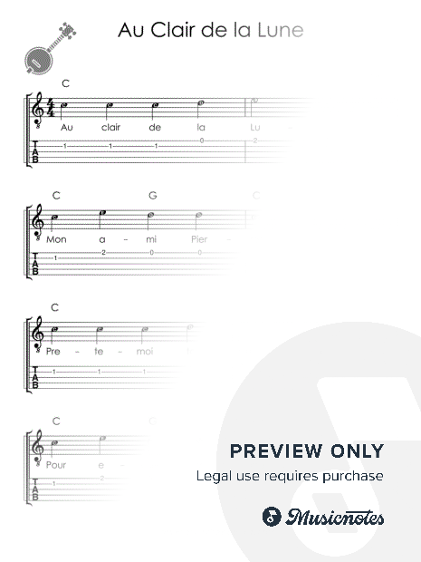 Au Clair de la Lune I Easy Banjo Sheet Music for Beginners