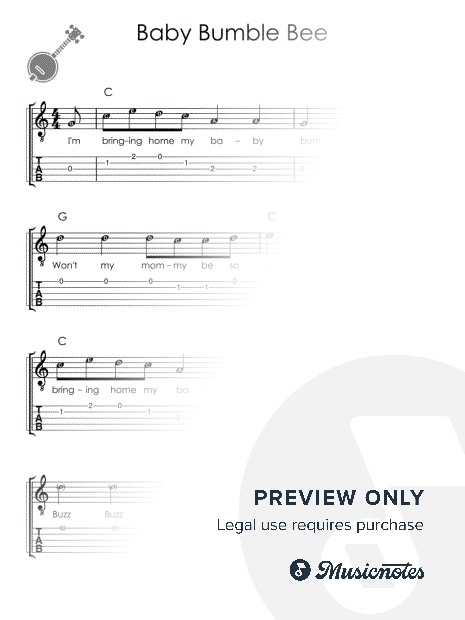 Baby Bumble Bee I Easy Banjo Sheet Music for Beginners