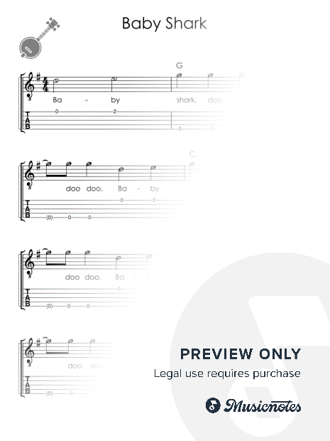 Baby Shark I Easy Banjo Sheet Music for Beginners