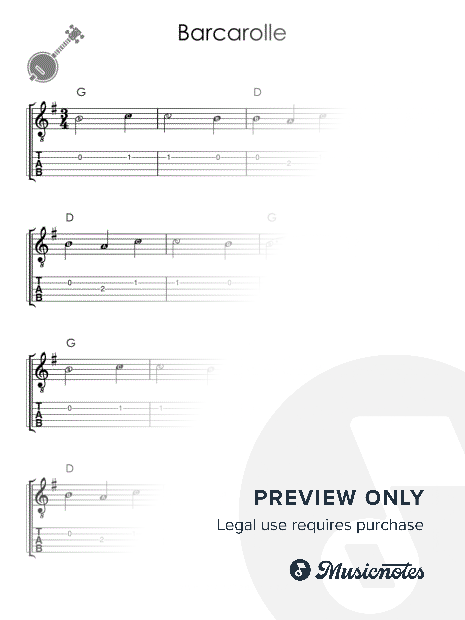 Barcarolle I Offenbach I Easy Banjo Sheet Music for Beginners