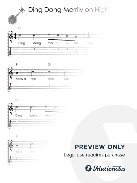 Ding Dong Merrily on High I Easy Banjo Sheet Music for Beginners