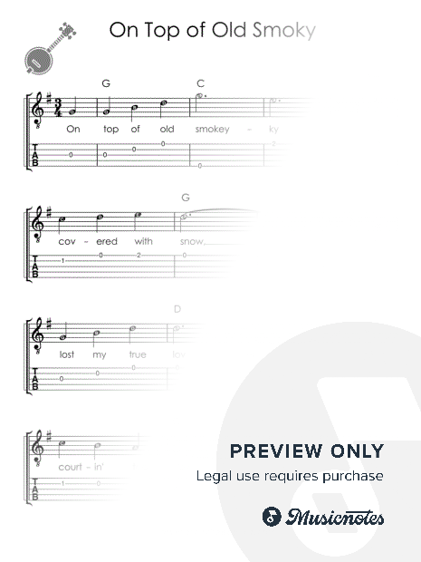 On Top of Old Smoky I Easy Banjo Sheet Music for Beginners