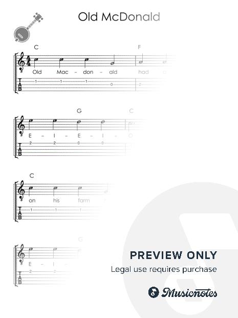 Old McDonald I Easy Banjo Sheet Music for Beginners