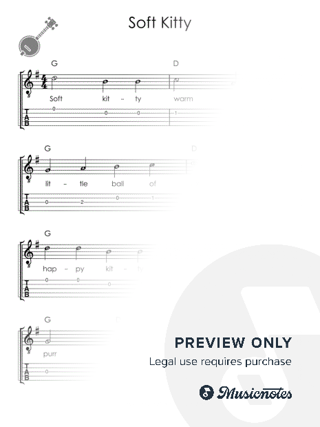 Soft Kitty I Easy Banjo Sheet Music for Beginners