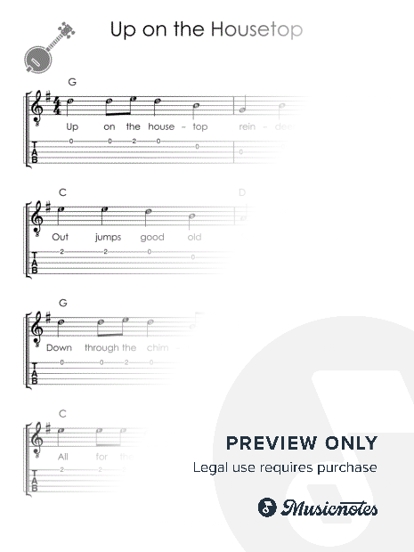 Up on the Housetop I Easy Banjo Sheet Music for Beginners