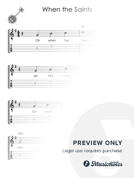 When the Saints I Easy Banjo Sheet Music for Beginners