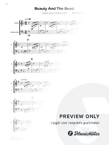Beauty and the Beast - Violin and Cello (Full Score and Parts)