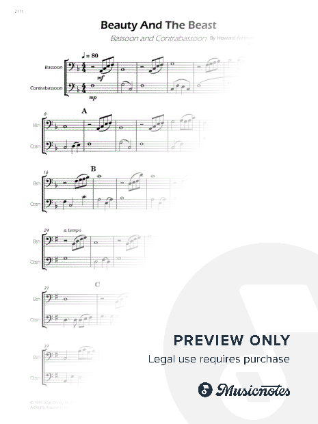 Beauty and the Beast - Bassoon and Contrabassoon (Full Score and Parts)