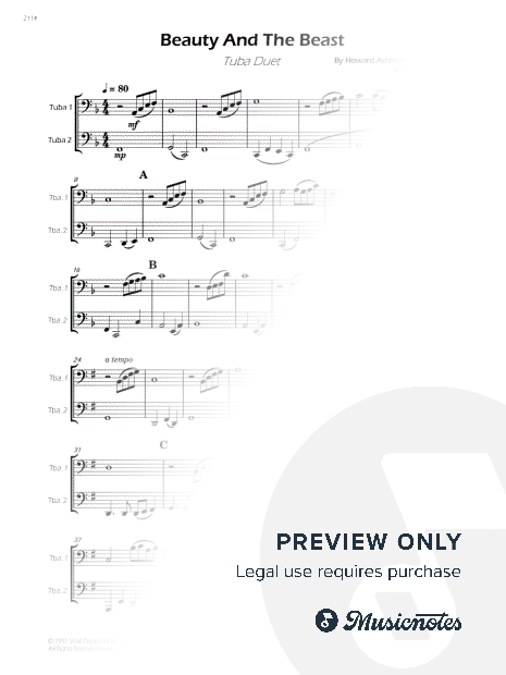Beauty and the Beast - Tuba Duet (Full Score and Parts)