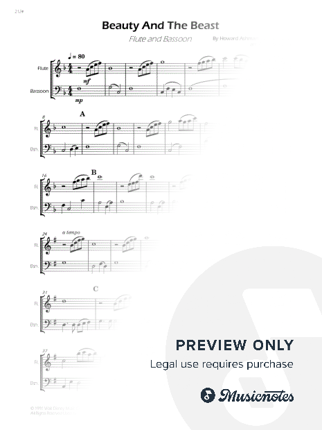 Beauty and the Beast - Flute and Bassoon (Full Score and Parts)