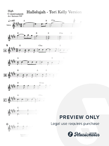 Hallelujah - Tori Kelly Version - Violin Leadsheet