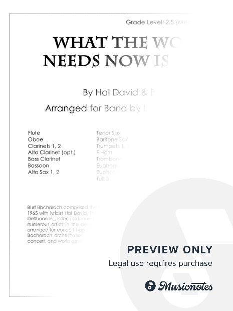 What the World Needs Now Is Love for Concert Band (grade 2.5)