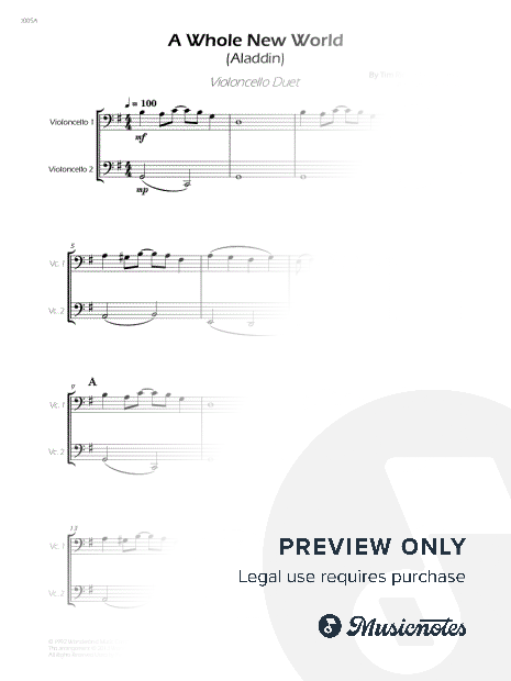 A Whole New World - Cello Duet (Full Score and Parts)