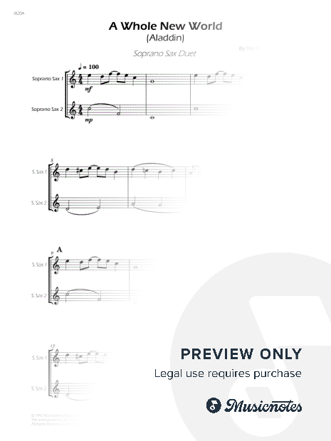 A Whole New World - Soprano Sax Duet (Full Score and Parts)