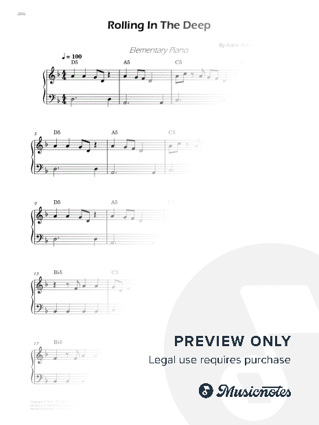 Rolling in the Deep - Very Easy Piano - W/Chords (Full Score)