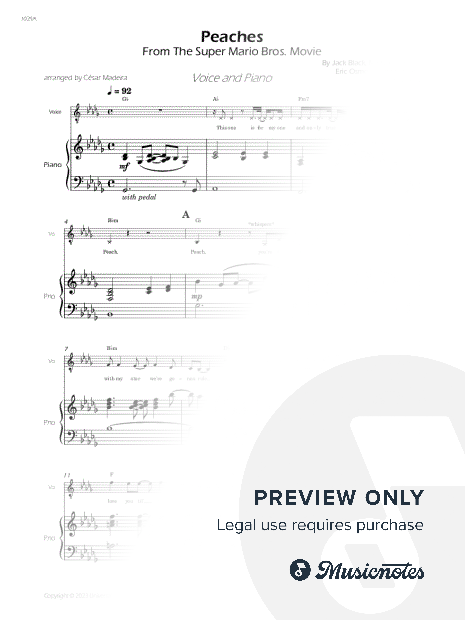 Peaches (from The Mario World Bros) - Voice and Piano - W/Chords (Full Score and Parts)