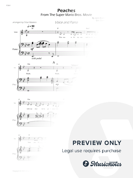 Peaches (from The Mario World Bros) - Voice and Piano (Bb Major) - W/Chords (Full Score and Parts)