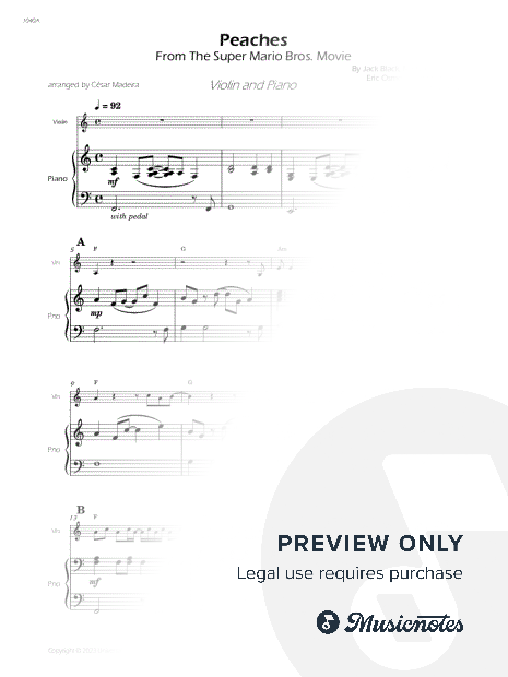 Peaches (from The Mario World Bros) - Violin and Piano (Full Score and Parts)