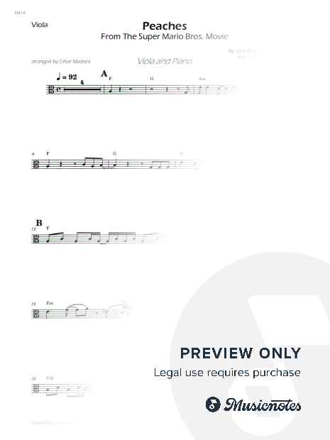 Peaches (from The Mario World Bros) - Viola Solo - W/Chords