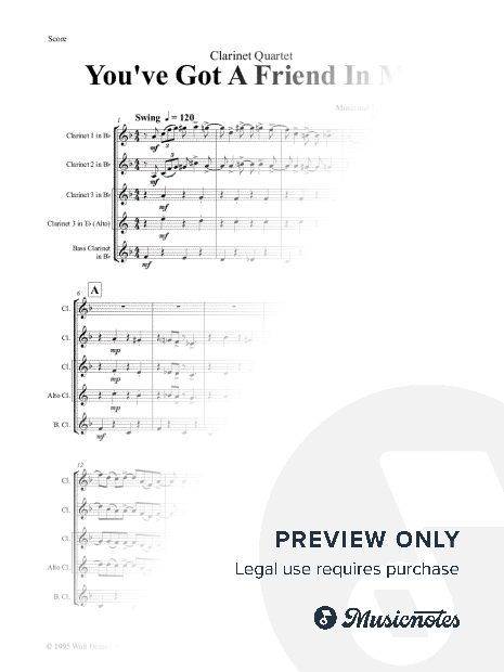 You've Got A Friend In Me - Clarinet Quartet - Eb