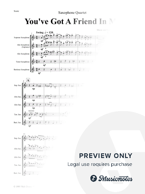 You've Got A Friend In Me - Saxophone Quartet - Eb