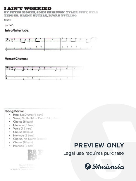 I Ain't Worried - Easy Bass Lead Sheet