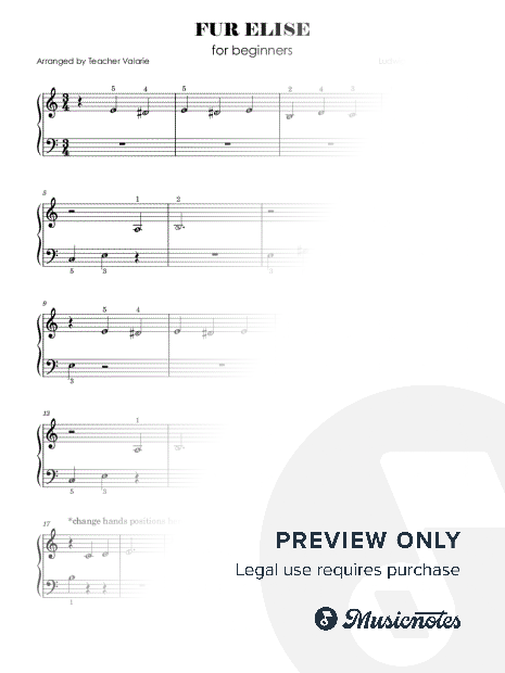 Fur Elise (Beginner Level) Beethoven Easy Piano Sheet Music with note names