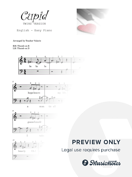 Cupid Twins Version FIFTY FIFTY (Grade 1) Easy Piano Sheet Music with note names