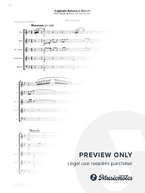 Captain America March - Wind Quintet (Full Score and Parts)