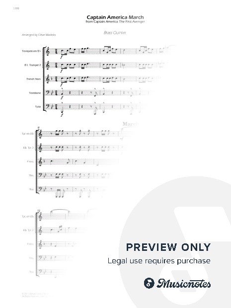 Captain America March - Brass Quintet (Full Score and Parts)