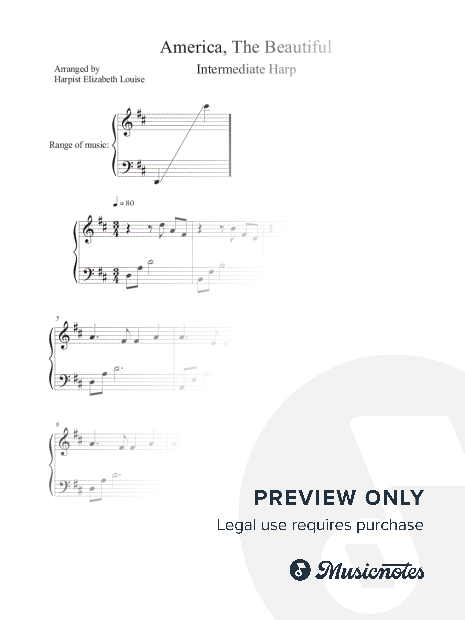 America the Beautiful for Intermediate Harp