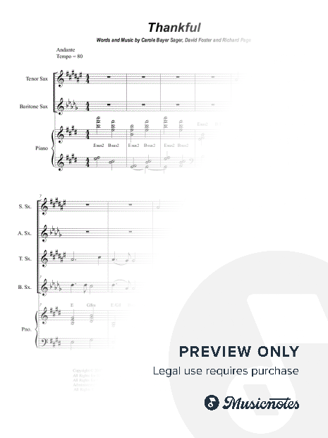 Thankful (Saxophone Quartet and Piano)