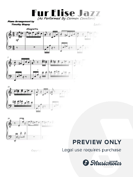 Fur Elise Jazz (Carmen Cavallaro) Piano Transcription