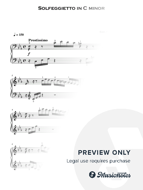 Solfeggietto in C minor C.P.E. BACH (Grade 5-6) Piano Sheet Music with note names EASY LEARNING
