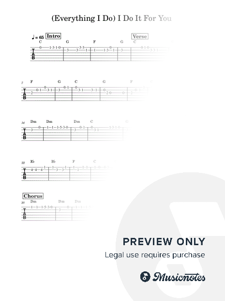 (Everything I Do) I Do It For You - Guitar Solo Tab Easy