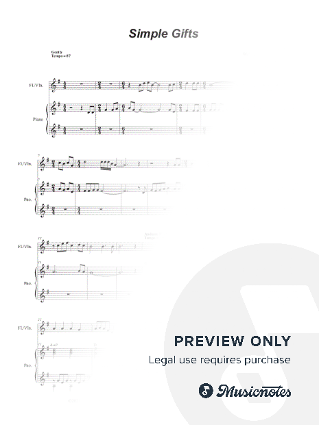 Simple Gifts (Flute or Violin solo and Piano)