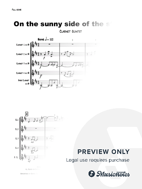 On the sunny side of the street - Clarinet Quintet - Bb