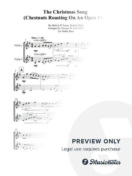 The Christmas Song (Chestnuts Roasting On An Open Fire) - Violin Duet - G